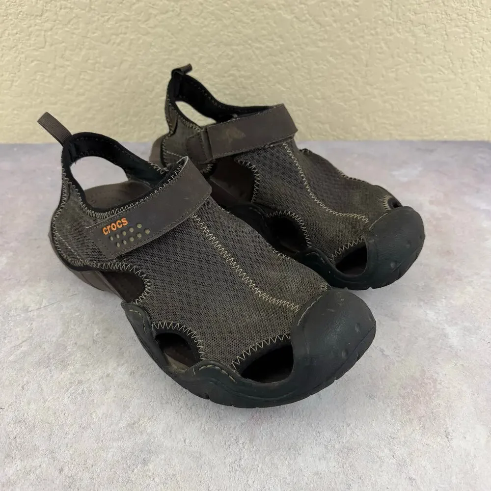 Crocs Mens Swiftwater Mesh Fisherman Deck Sandals 15041 Brow nSize 10